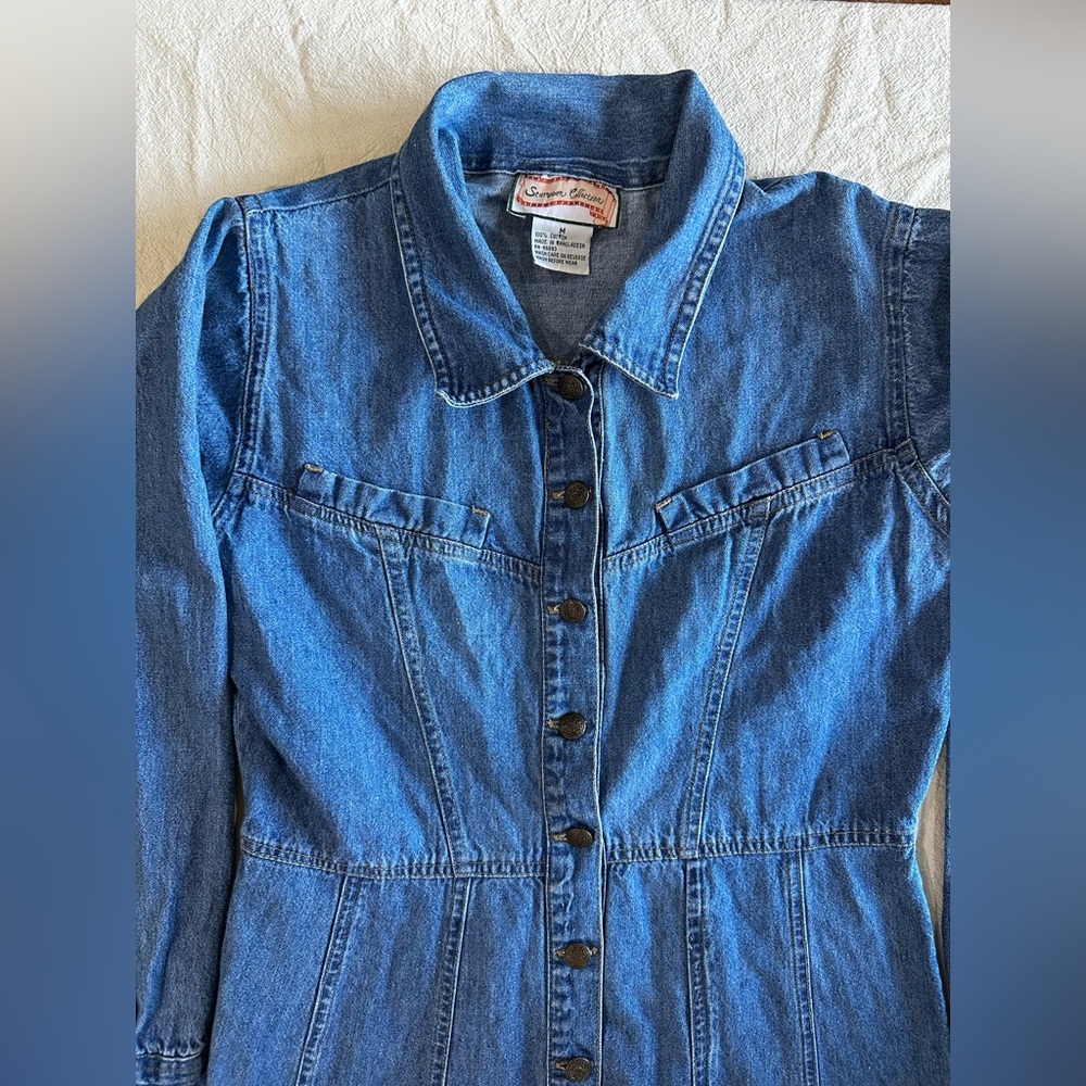 Vintage Denim Prairie Dress Button Front Western Midi Blue Size M - Picture 4 of 10